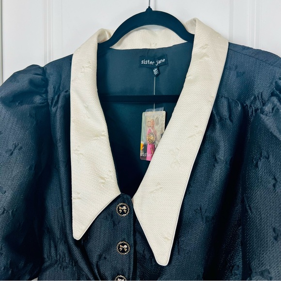 Sister Jane Pirouette Edwardian Goth Black Jacquard Mini Dress Medium Plus Size - Picture 4 of 12